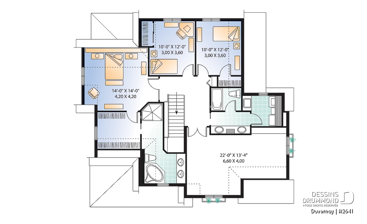 Étage - Plan de maison avec espace boni, 3 à 4 chambres, suite des parents, bureau, îlot à la cuisine, garage double - Duvernay