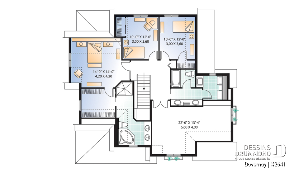 Étage - Plan de maison avec espace boni, 3 à 4 chambres, suite des parents, bureau, îlot à la cuisine, garage double - Duvernay