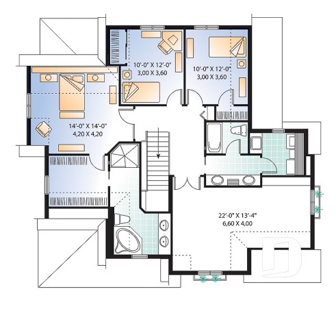 Étage - Plan de maison avec espace boni, 3 à 4 chambres, suite des parents, bureau, îlot à la cuisine, garage double - Duvernay