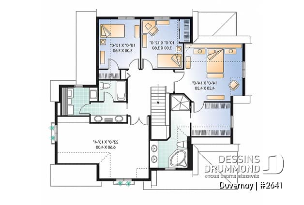 Étage - Plan de maison avec espace boni, 3 à 4 chambres, suite des parents, bureau, îlot à la cuisine, garage double - Duvernay