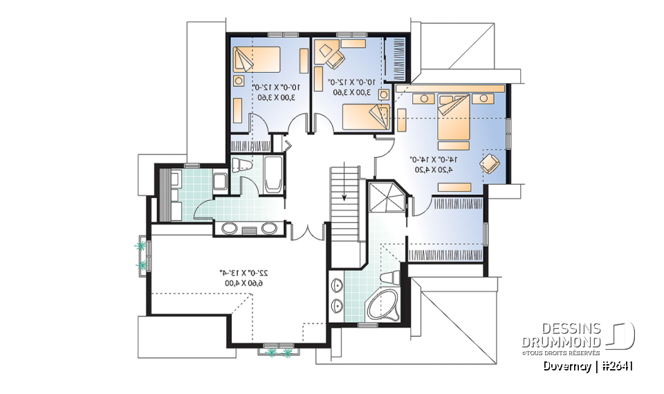 Étage - Plan de maison avec espace boni, 3 à 4 chambres, suite des parents, bureau, îlot à la cuisine, garage double - Duvernay