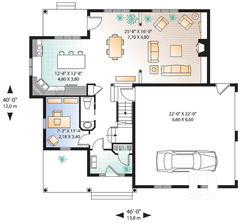 Rez-de-chaussée - Plan de maison avec espace boni, 3 à 4 chambres, suite des parents, bureau, îlot à la cuisine, garage double - Duvernay
