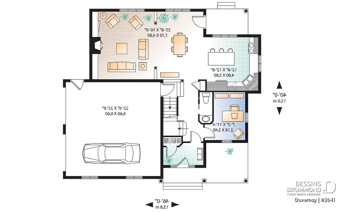 Rez-de-chaussée - Plan de maison avec espace boni, 3 à 4 chambres, suite des parents, bureau, îlot à la cuisine, garage double - Duvernay