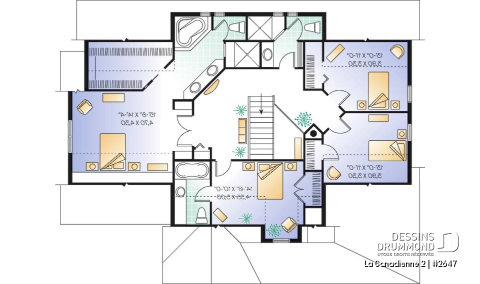 Étage - Plan de cottage champêtre, 3 à 5 chambres, vaste cuisine avec coin déjeuner, plafond 9', bureau à domicile - La Canadienne 2