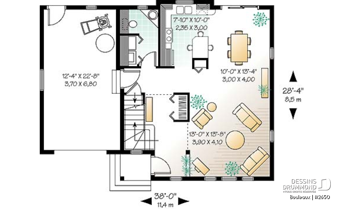 Rez-de-chaussée - Cottage traditionnel, garage, 3 chambres, cuisine avec îlot, espace ouvert - Bouleaux