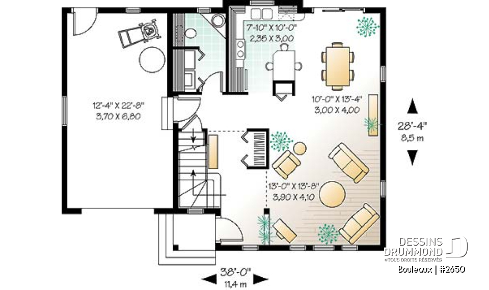 Rez-de-chaussée - Cottage traditionnel, garage, 3 chambres, cuisine avec îlot, espace ouvert - Bouleaux