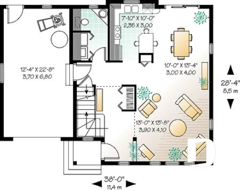 Rez-de-chaussée - Cottage traditionnel, garage, 3 chambres, cuisine avec îlot, espace ouvert - Bouleaux
