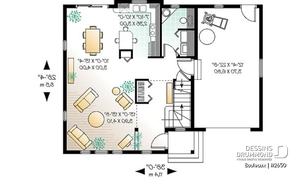 Rez-de-chaussée - Cottage traditionnel, garage, 3 chambres, cuisine avec îlot, espace ouvert - Bouleaux