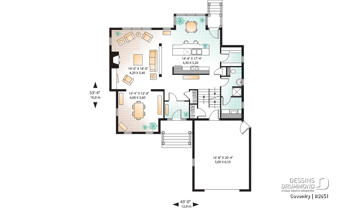 Rez-de-chaussée - Maison champêtre avec garage et 2 chambres, cuisine avec garde-manger, plafond 9' - Coventry
