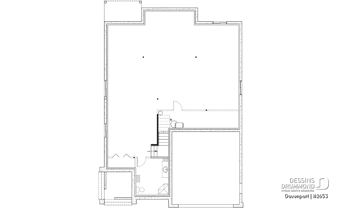 Sous-sol - Plan d'inspiration européenne, 2 foyers, suite des maîtres, 3 à 4 ch., bureau, salle de cinéma, plafond 9' - Davenport