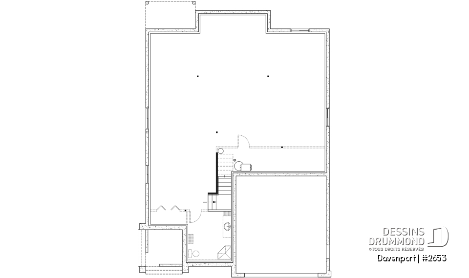 Sous-sol - Plan d'inspiration européenne, 2 foyers, suite des maîtres, 3 à 4 ch., bureau, salle de cinéma, plafond 9' - Davenport