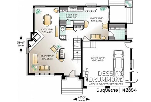 Rez-de-chaussée - 2 étages, 4 chambres, séjour avec foyer, cuisine originale, garage double - Duquesne
