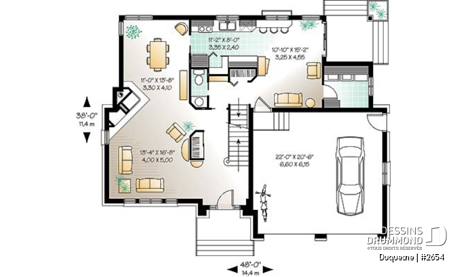 Rez-de-chaussée - 2 étages, 4 chambres, séjour avec foyer, cuisine originale, garage double - Duquesne