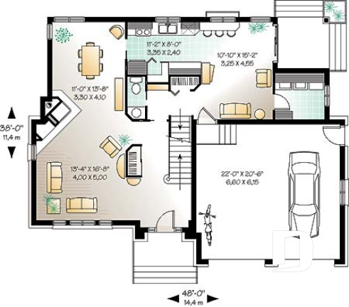 Rez-de-chaussée - 2 étages, 4 chambres, séjour avec foyer, cuisine originale, garage double - Duquesne