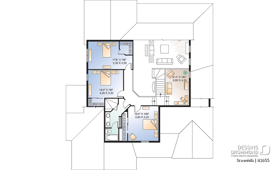 Étage - Plan de maison 4 chambres et 3 salles de bain, garage double, terrasse abritée, garde-manger, foyer - Greenhills