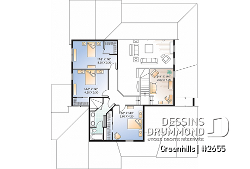 Étage - Plan de maison 4 chambres et 3 salles de bain, garage double, terrasse abritée, garde-manger, foyer - Greenhills