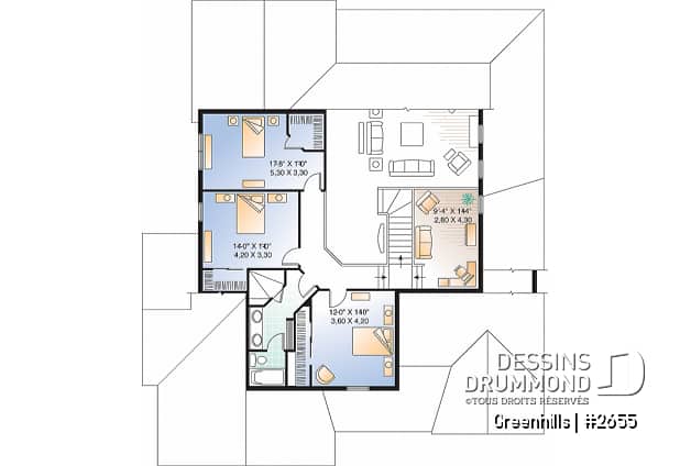 Étage - Plan de maison 4 chambres et 3 salles de bain, garage double, terrasse abritée, garde-manger, foyer - Greenhills