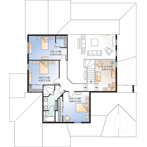 Étage - Plan de maison 4 chambres et 3 salles de bain, garage double, terrasse abritée, garde-manger, foyer - Greenhills