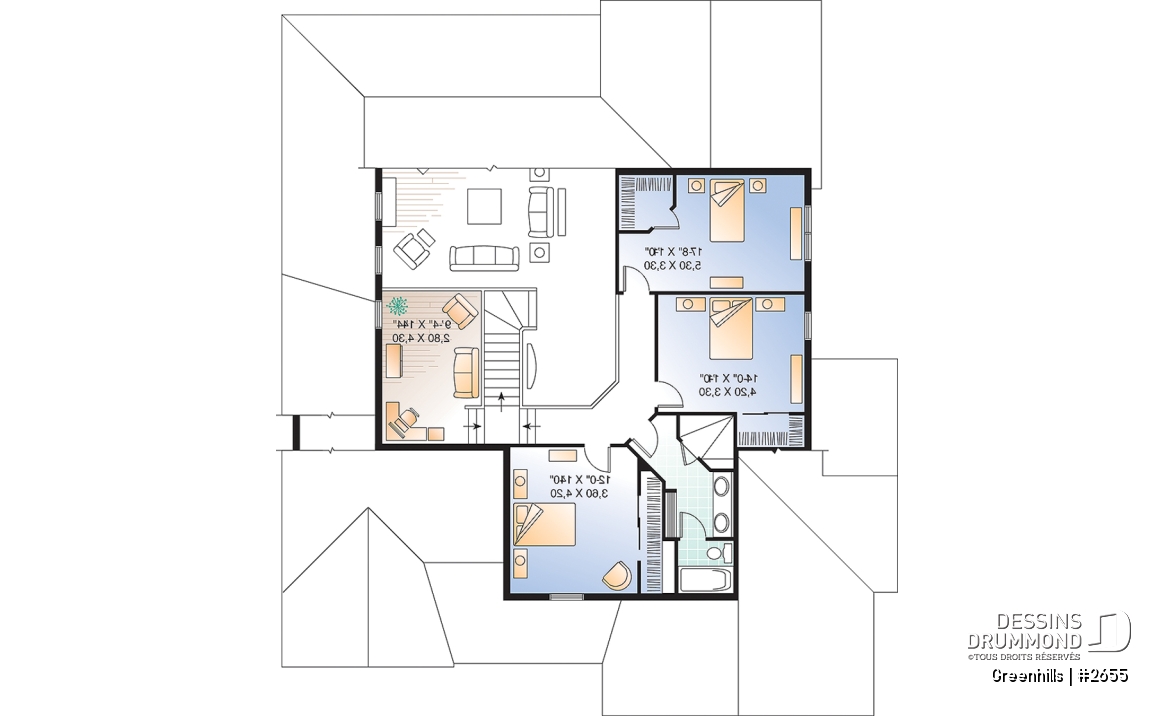 Étage - Plan de maison 4 chambres et 3 salles de bain, garage double, terrasse abritée, garde-manger, foyer - Greenhills