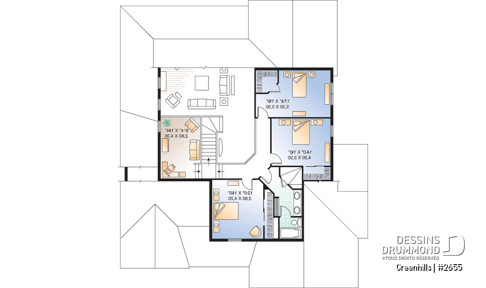 Étage - Plan de maison 4 chambres et 3 salles de bain, garage double, terrasse abritée, garde-manger, foyer - Greenhills