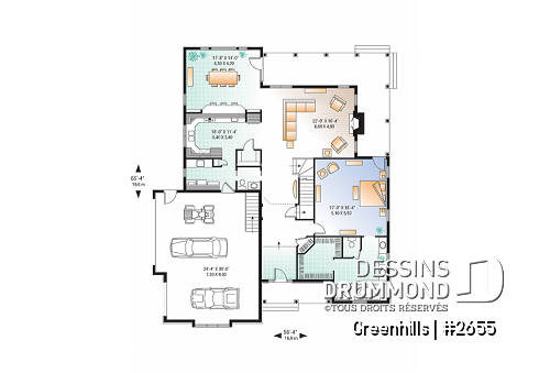 Rez-de-chaussée - Plan de maison 4 chambres et 3 salles de bain, garage double, terrasse abritée, garde-manger, foyer - Greenhills