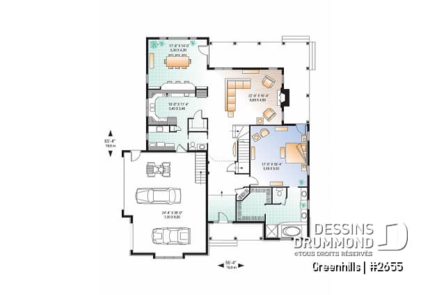 Rez-de-chaussée - Plan de maison 4 chambres et 3 salles de bain, garage double, terrasse abritée, garde-manger, foyer - Greenhills