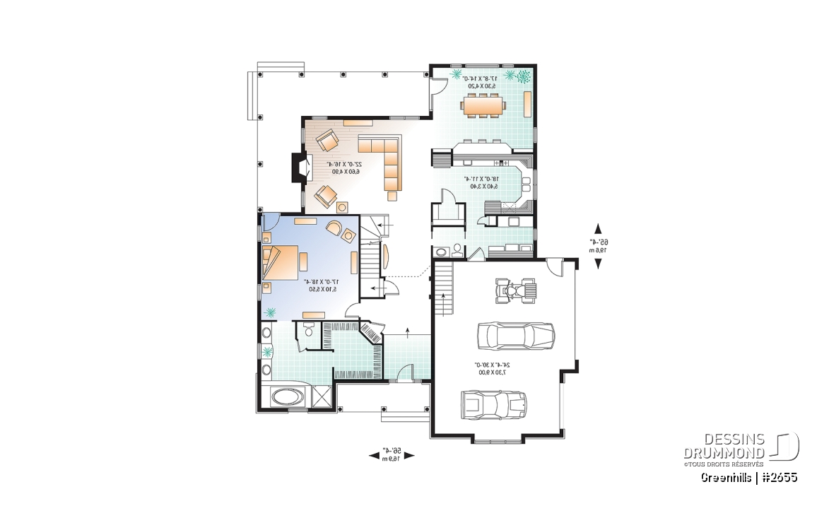 Rez-de-chaussée - Plan de maison 4 chambres et 3 salles de bain, garage double, terrasse abritée, garde-manger, foyer - Greenhills