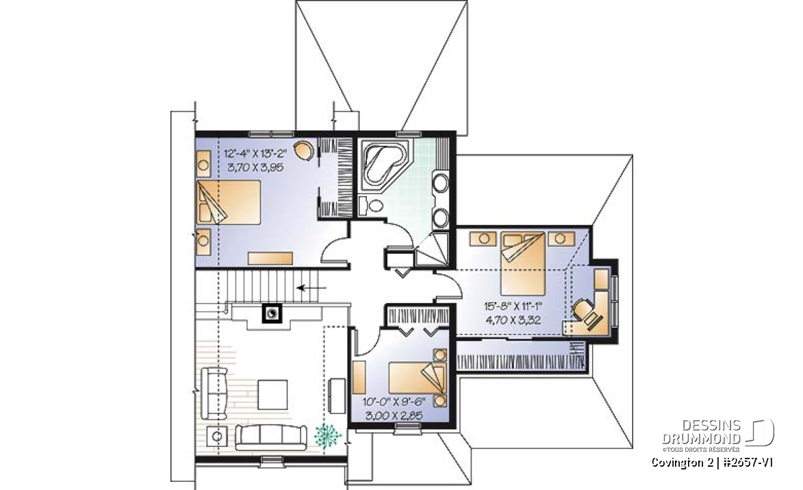 Étage - Plan de manoir 3 chambres, garage, mezzanine, foyer, terrasse abritée - Covington 2