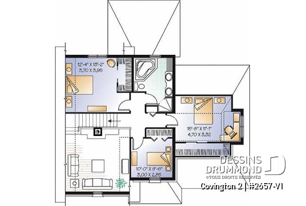 Étage - Plan de manoir 3 chambres, garage, mezzanine, foyer, terrasse abritée - Covington 2