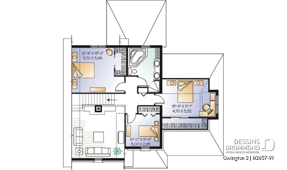 Étage - Plan de manoir 3 chambres, garage, mezzanine, foyer, terrasse abritée - Covington 2