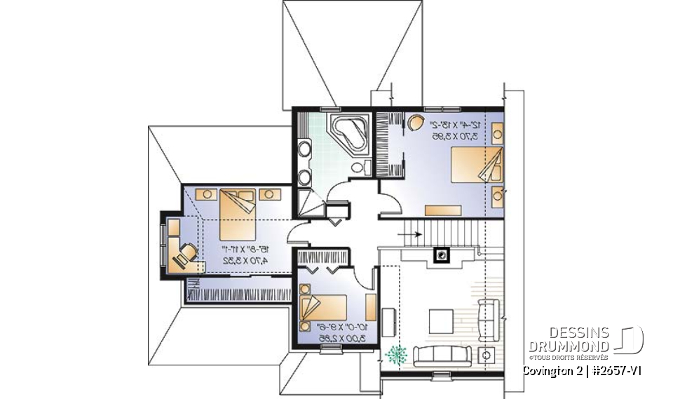 Étage - Plan de manoir 3 chambres, garage, mezzanine, foyer, terrasse abritée - Covington 2