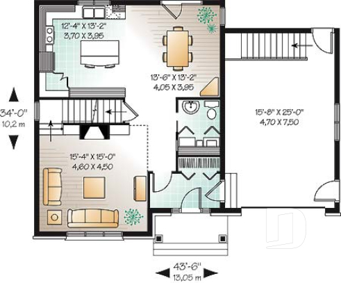Rez-de-chaussée - Plan de manoir 3 chambres, garage, mezzanine, foyer, terrasse abritée - Covington 2
