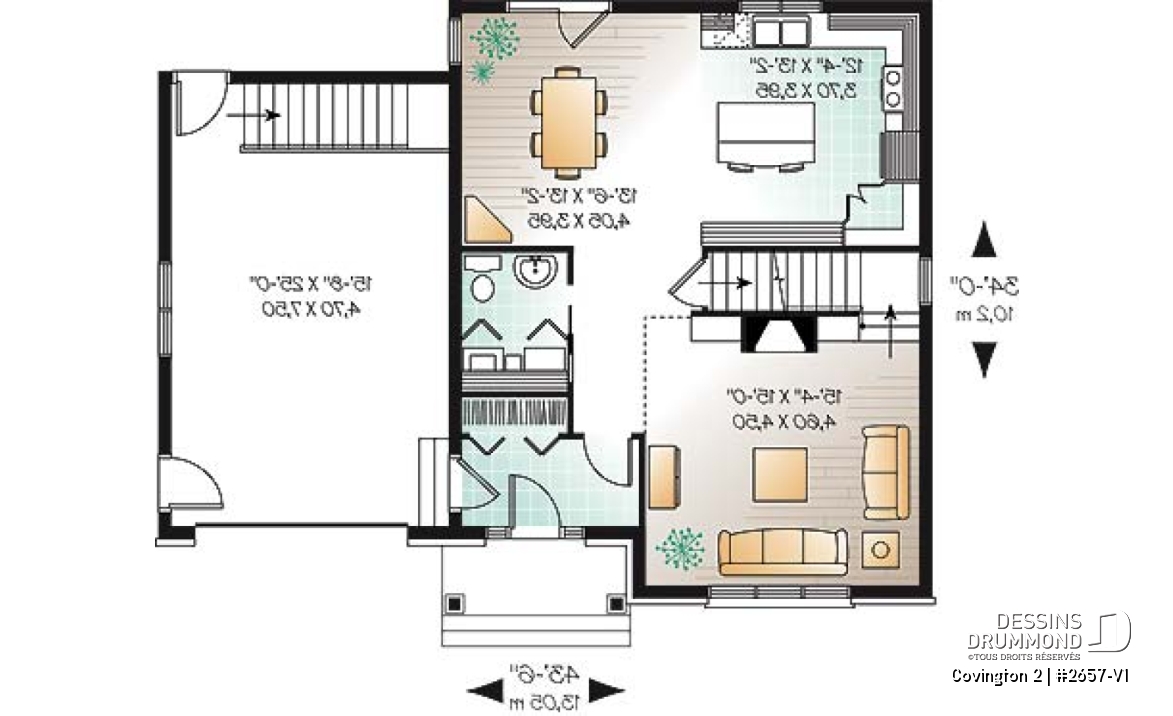 Rez-de-chaussée - Plan de manoir 3 chambres, garage, mezzanine, foyer, terrasse abritée - Covington 2
