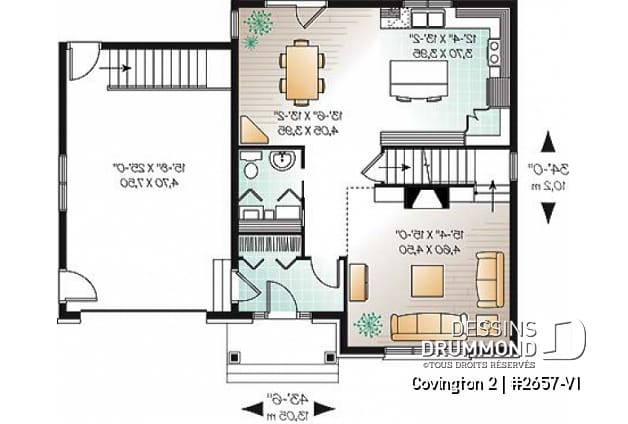 Rez-de-chaussée - Plan de manoir 3 chambres, garage, mezzanine, foyer, terrasse abritée - Covington 2