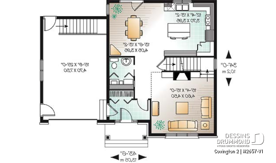 Rez-de-chaussée - Plan de manoir 3 chambres, garage, mezzanine, foyer, terrasse abritée - Covington 2