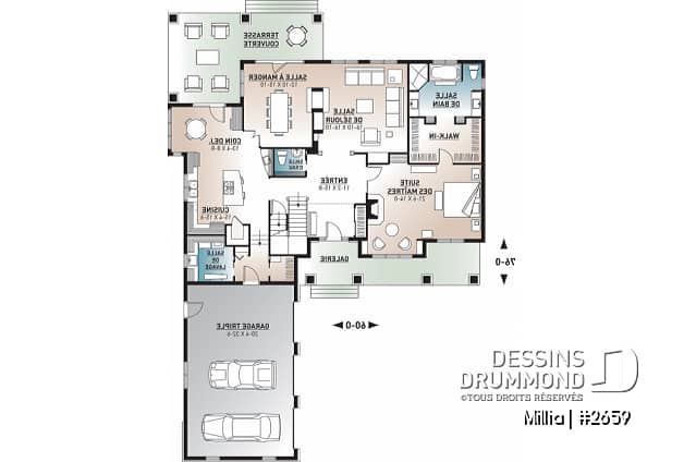 Rez-de-chaussée - Maison farmhouse 4 à 5 chambres, garage triple, grand patio couvert, garde-manger, 2 foyers, suite des parents - Millia