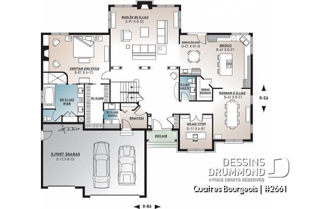 Rez-de-chaussée - Plan maison américaine, 3 à 4 chambre, 2 grands séjours, foyer, maîtres au r-d-c, vaste cuisine, garage triple - Quatres Bourgeois