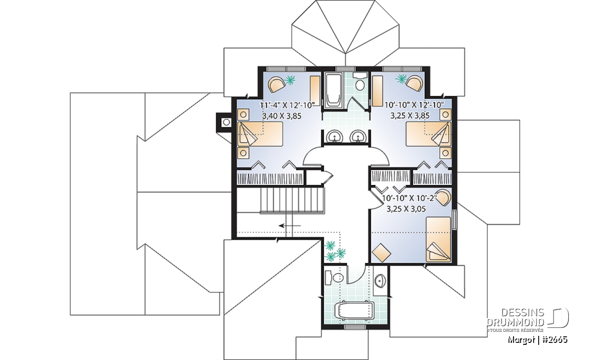 Étage - Plan de maison à étage, 4 chambres dont les parents en bas, foyer, garage, 3.5 salles de bain - Margot