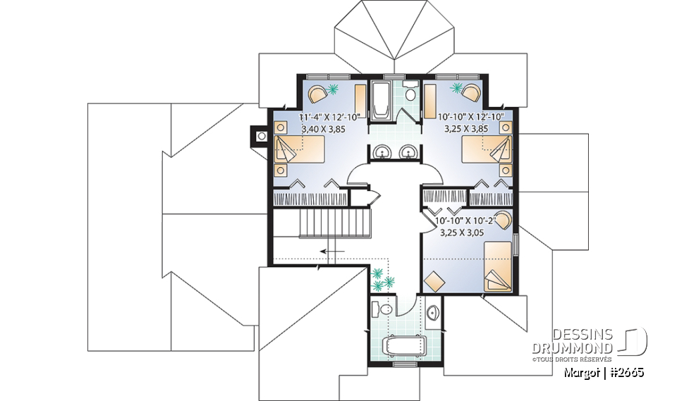 Étage - Plan de maison à étage, 4 chambres dont les parents en bas, foyer, garage, 3.5 salles de bain - Margot