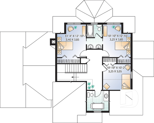 Étage - Plan de maison à étage, 4 chambres dont les parents en bas, foyer, garage, 3.5 salles de bain - Margot