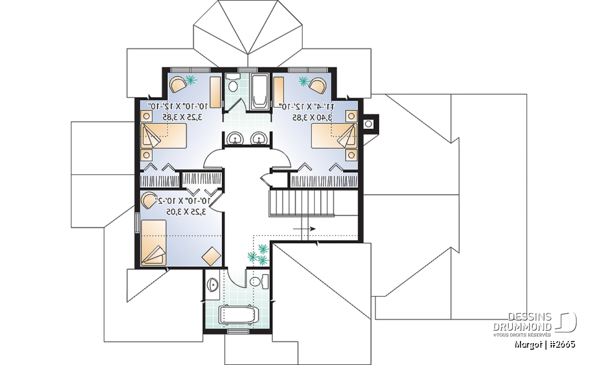 Étage - Plan de maison à étage, 4 chambres dont les parents en bas, foyer, garage, 3.5 salles de bain - Margot