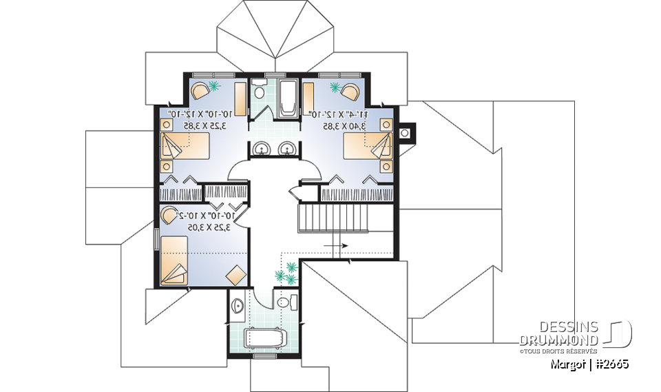 Étage - Plan de maison à étage, 4 chambres dont les parents en bas, foyer, garage, 3.5 salles de bain - Margot