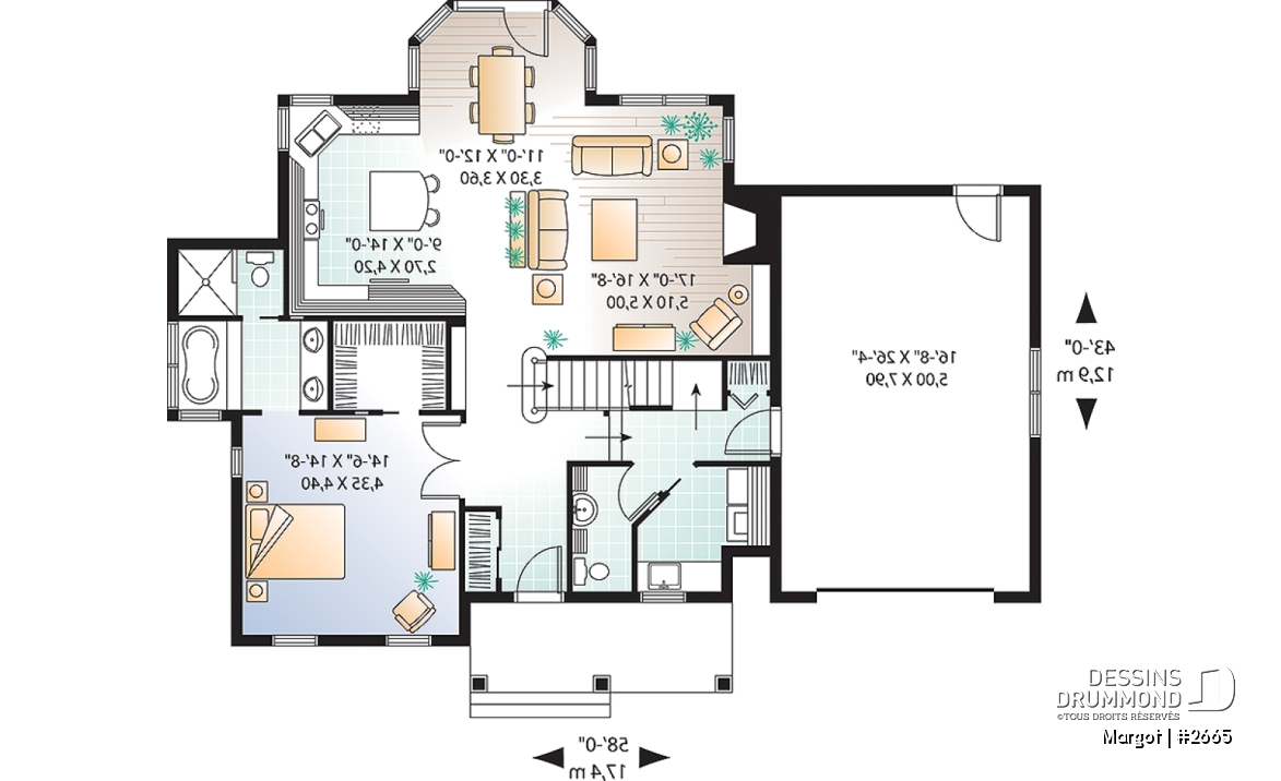 Rez-de-chaussée - Plan de maison à étage, 4 chambres dont les parents en bas, foyer, garage, 3.5 salles de bain - Margot