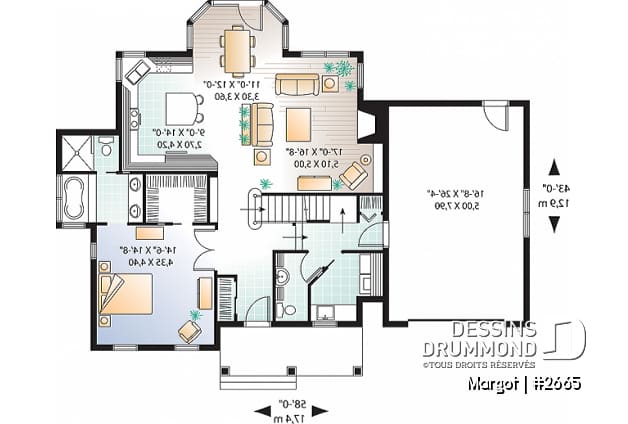 Rez-de-chaussée - Plan de maison à étage, 4 chambres dont les parents en bas, foyer, garage, 3.5 salles de bain - Margot