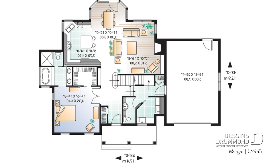 Rez-de-chaussée - Plan de maison à étage, 4 chambres dont les parents en bas, foyer, garage, 3.5 salles de bain - Margot