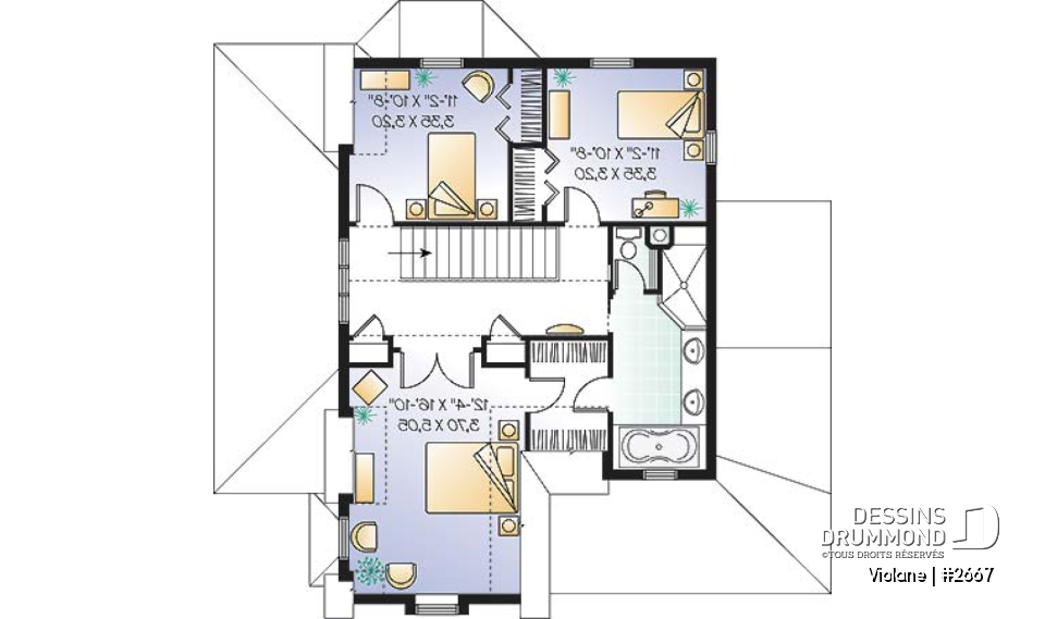 Étage - Maison champêtre, coin déjeuner, aire ouverte, garage simple, 3 chambres - Violane