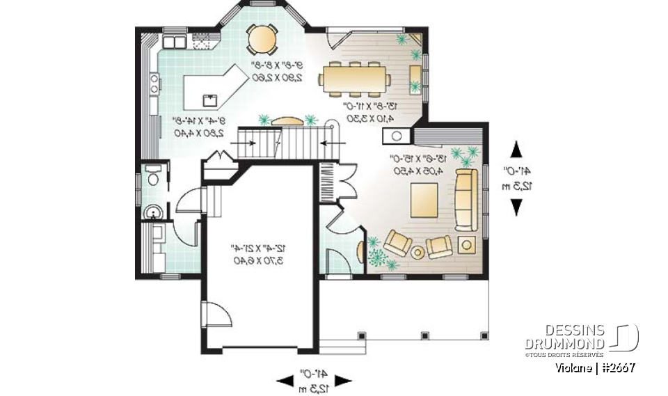 Rez-de-chaussée - Maison champêtre, coin déjeuner, aire ouverte, garage simple, 3 chambres - Violane