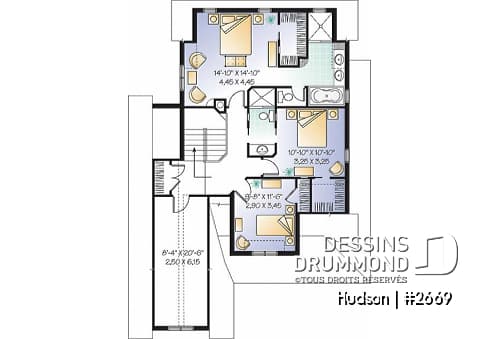 Étage - Plan de maison de style Tudor, 3 chambres, buanderie, espace dînette, grand balcon couvert arrière - Manchester