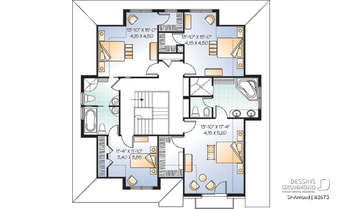 Étage - Plan de maison classique, 4 chambres, 3.5 salle de bain, foyer central, buanderie au rdc, superbe lumière - St-Arnaud