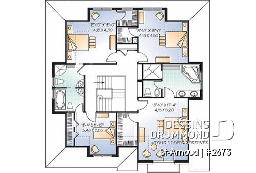 Étage - Plan de maison classique, 4 chambres, 3.5 salle de bain, foyer central, buanderie au rdc, superbe lumière - St-Arnaud
